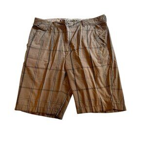 Unionbay Men’s Plaid Cargo Shorts Flat Front Brown Black White Cotton 36